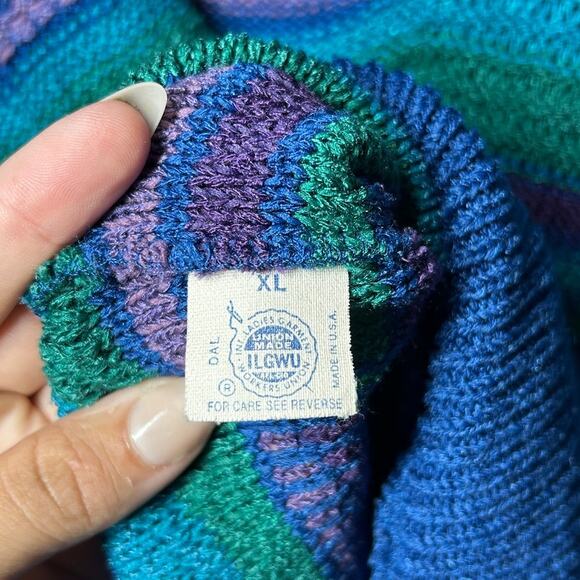 James Kenrob Sweater Women XL Blue Purple Green Vintage 90s Wool Blend Jacquard - Picture 5 of 6